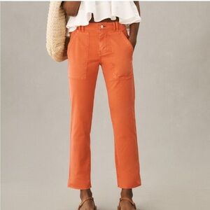 Anthropologie Pilcro Utility Slim Straight-Leg Pants Orange Raw Hem Size 32